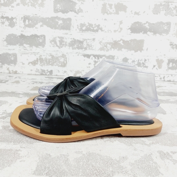 New CREVO Kitty Bow Leather Slide Sandal In Black K874 - Picture 2 of 9